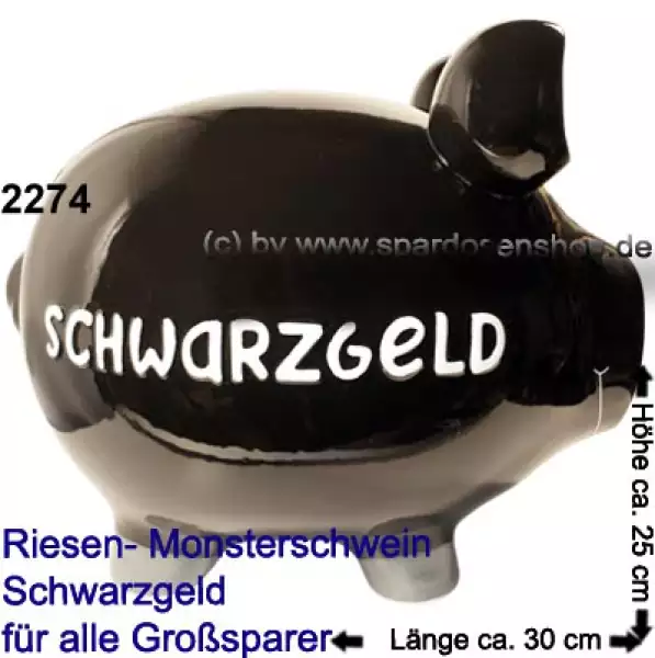 Sparschwein riesengroßes Monster Sparschwein 3D Design Schwarzgeld Keramik C